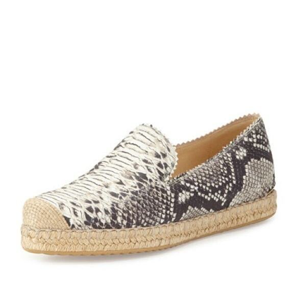 Stuart Weitzman Snakeskin Espadrille Flats Beige Black Women’s 6.5 - Picture 1 of 10